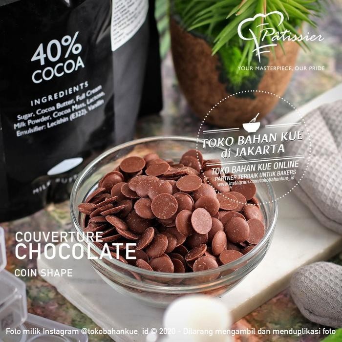 

Patissier Chocolate 40% MILK Couverture 250gr Cokelat Susu Coin