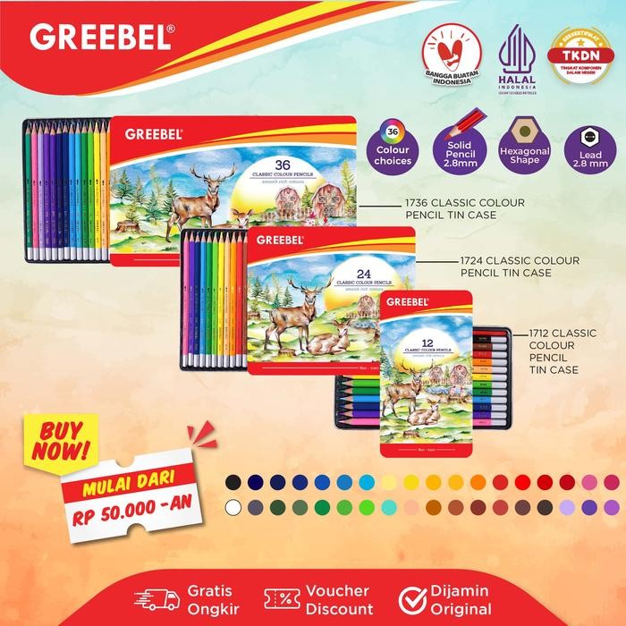 

Greebel Pensil Warna Classic Colour Tin Case / Pensil Warna Greebel / Coloring Pencil Warna Aman