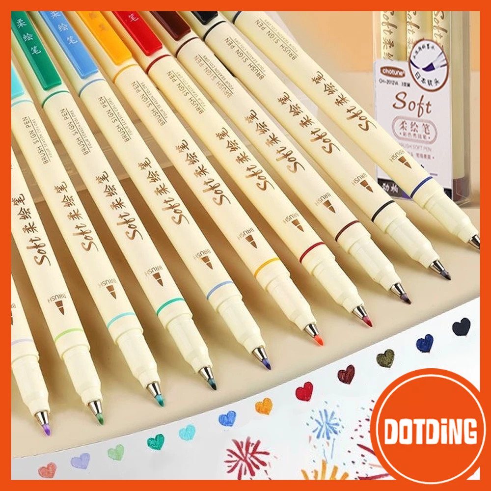 

UM1 [COD] 3Pcs Brush Pen Set raphy Brush Lettering Aesthetic Vintage Warna Warni Brush Marker Pena
