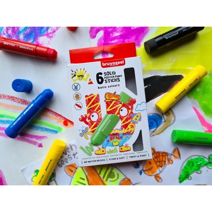 

TERLARIS *WASHABLE & ERASABLE* Bruynzeel Poster paint stick set Basic 6 colours