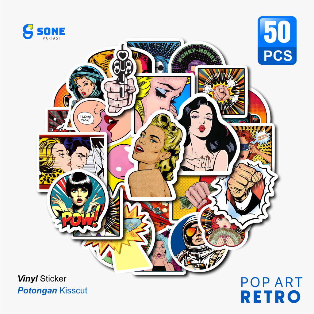 

UM1 Stiker Pack Pop Art Retro Aesthethic Vinyl Wateroof untuk Sticker Buku Journal Casing Laptop