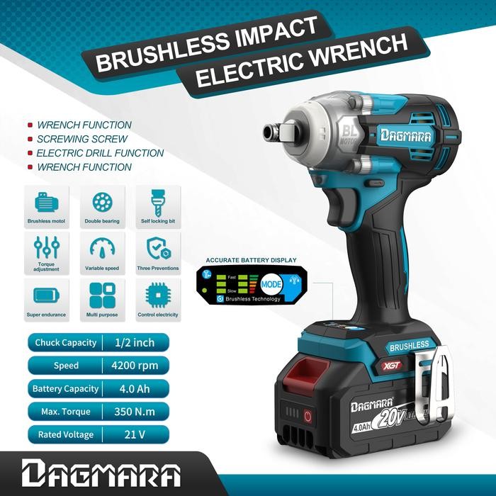 DAGMARA 350Nm Cordless Impact Wrench baterai portabel