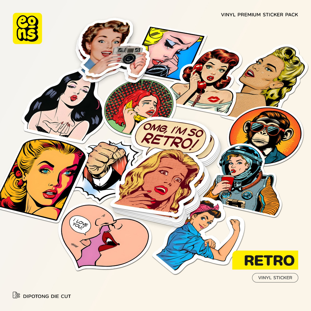 

UM1 Stiker Retro Aesthetic Vinyl Wateroof Sticker Laptop Diary Notebook Journal Koper Casing