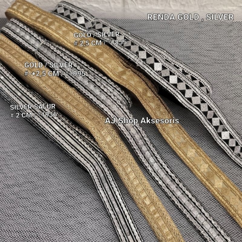 renda india perak / renda bordir gold sier motif tengah lebar 2,5 CM isi 10 yard