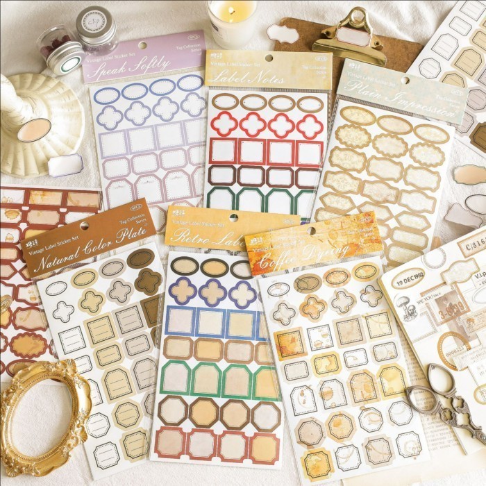 

UM1 4 Lembar Sticker Label outs Vintage Stiker Nama Deco Journal Scrapbook DIY