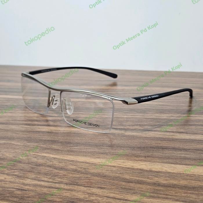 Menarik Kacamata Pria Wanita Half Frame Sport Porsche Design 8189 Hitam Silver