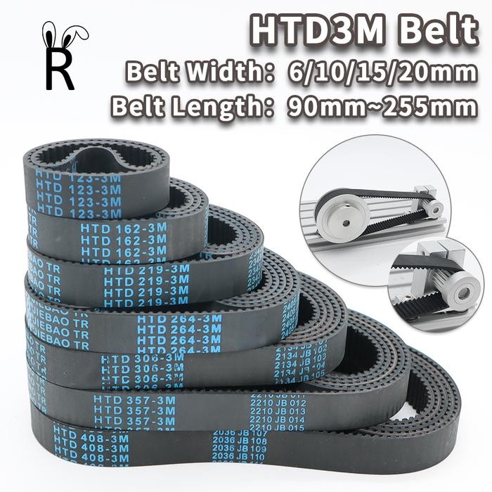 TERBARU HTD3M Timing Belt Length 90mm to 255mm 3M Belt Width 6mm 10mm Synchronous Belt 3M Closed