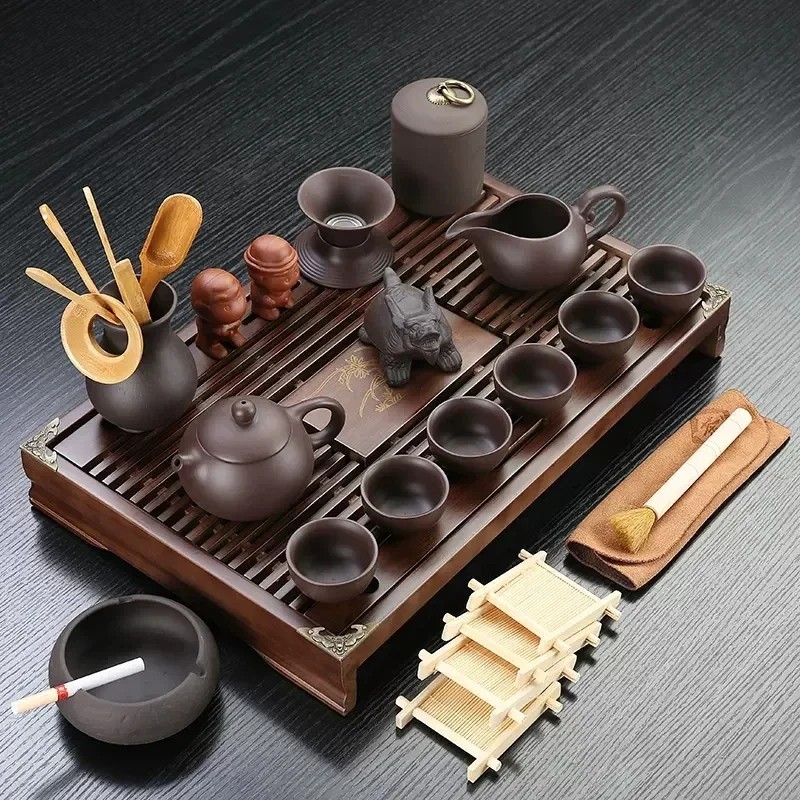 Chinese Teaset Tea Set Yixing Ceramic Kungfu Tea Sets 26pcs Solid Wood Tea Tray Kungfu Tea Set
