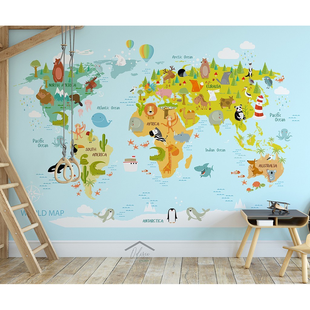 

Wallmural sticker Kids WORLD MAP Part 1