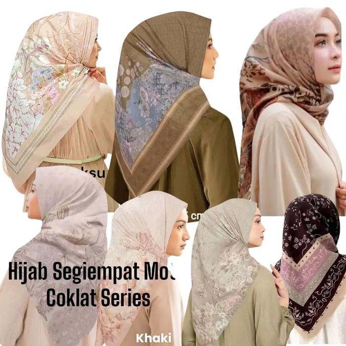 cantikk- Hijab Segiempat Motif Seri Warna Coklat/Cream/Milo/Moka Kemasan Pouch Berlogo