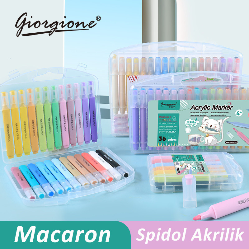 

UM1 Giorgione Acrylic Marker Dapat Dicuci Pena Macaron Warna 12/24/36/48/60 Warna Spidol Akrilik