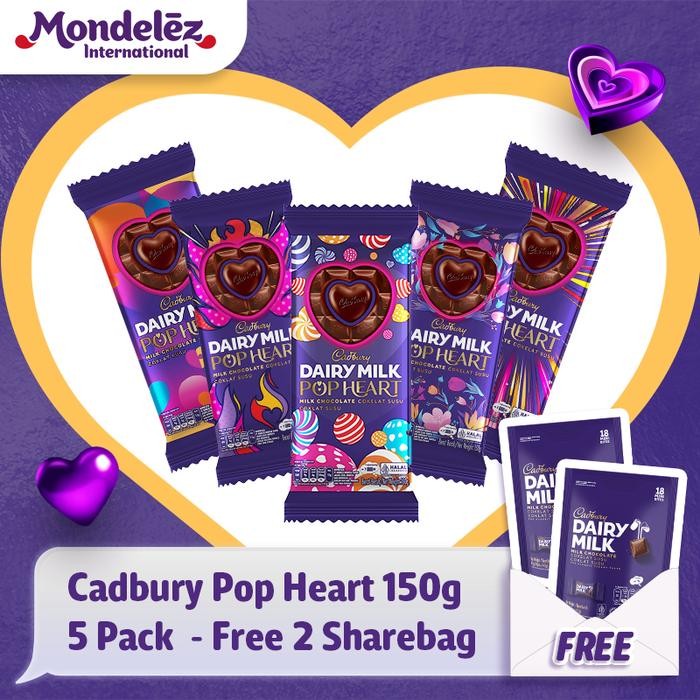 

EatFr3sh- Cadbury Dairy Milk Coklat Pop Heart 150g 5 Pack - Free 2 Sharebag