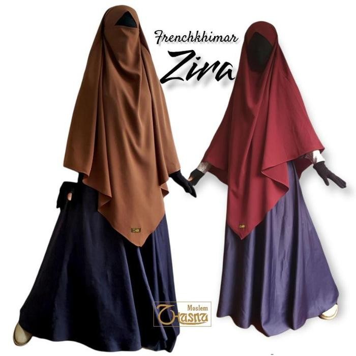 Hijmi- French Khimar Zira Model V Lancip Muslim Cantik Kerudung Syari Wolfis Panjang Hitam Jilbab