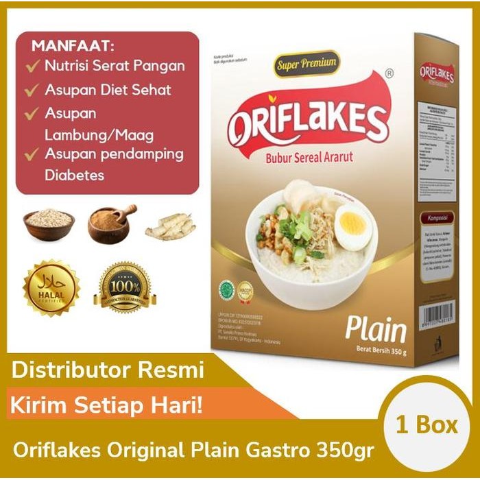 

EatFr3sh- Oriflakes Plain Tawar 350gr Sereal Umbi Garut Gastro Maag