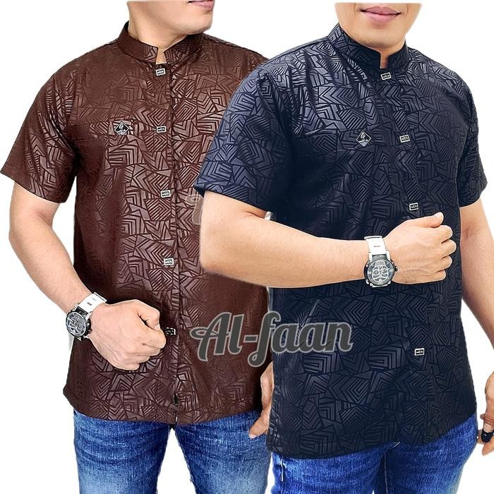 Zuhud- Baju Koko Al-faan koko Lengan pendek kemko pria atasan muslim pria kemeja sporhem motif