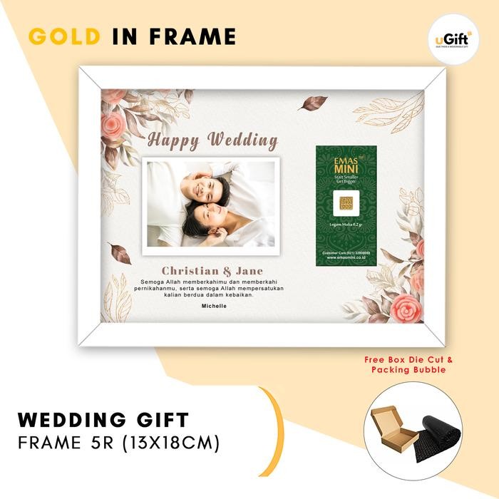 Mrs - Kado Pernikahan Wedding Gift Frame 5R / Kado Unik / Hampers Emas Mini
