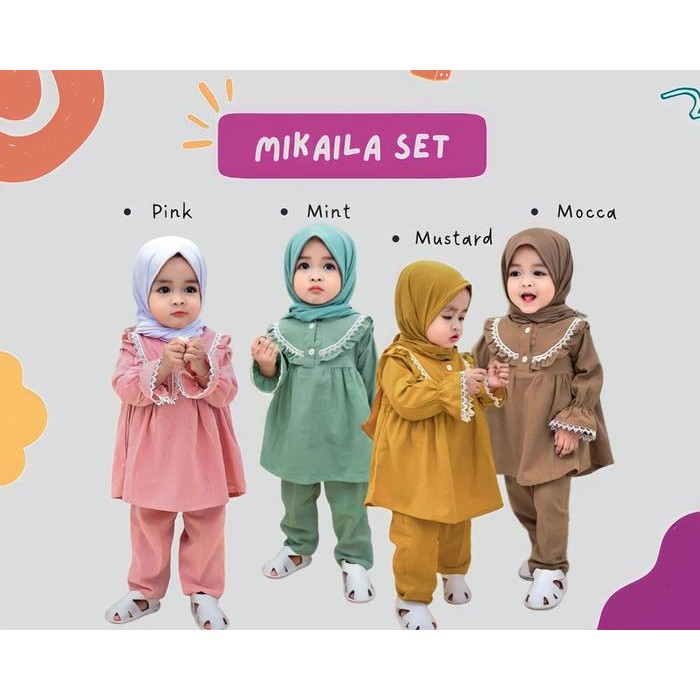Modiq- Mikaila Kids Gamis Polos Anak Wanita Model Terbaru / Baju Muslim Balita Satu Set /Gamis