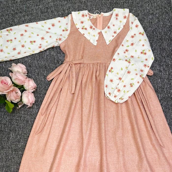 Modiq- Dress panjang anak perempuan Gamis Adara usia 2-8 tahun kombinasi bahan katun madina dan