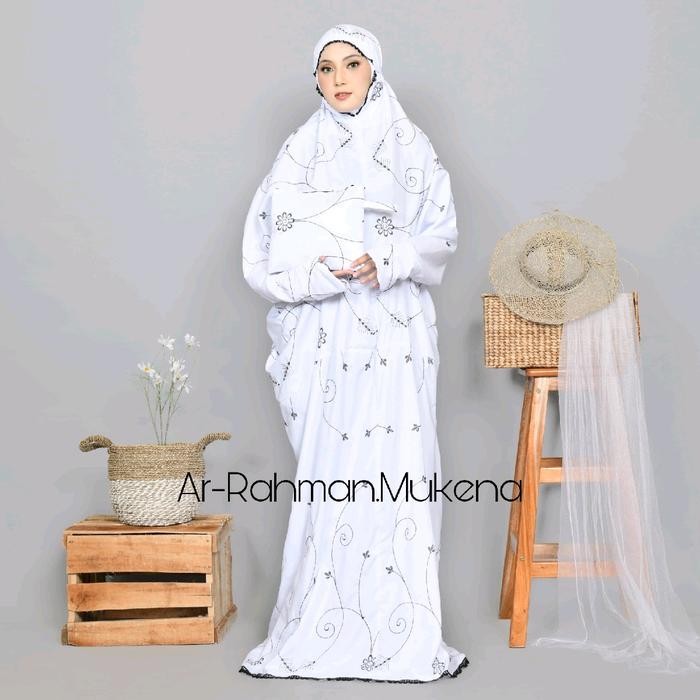 Sarye- Ar-Rahman - Mukena Terusan Dewasa Bordir Bunga Elmira Katun Premium Mewah Cantik
