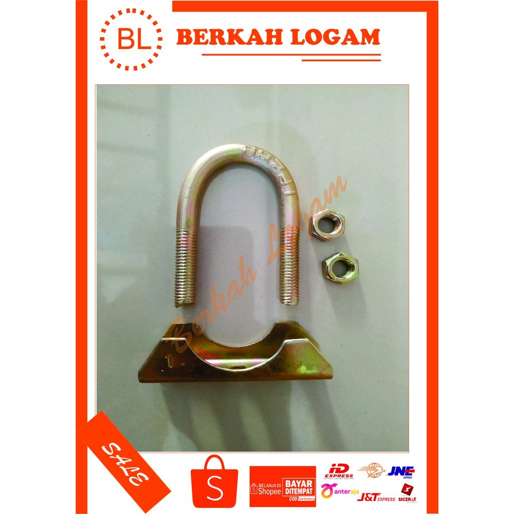 Klem Pipa Besi U 1" Inch Klem Knalpot Penjepit Pipa U Clamp Bolt