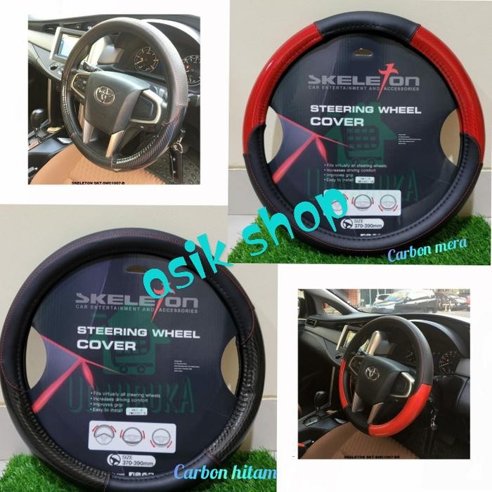 EKSLUSIF Sarung Stir Mobil VIOS GEN 3 Carbon Merah & Carbon Hitam