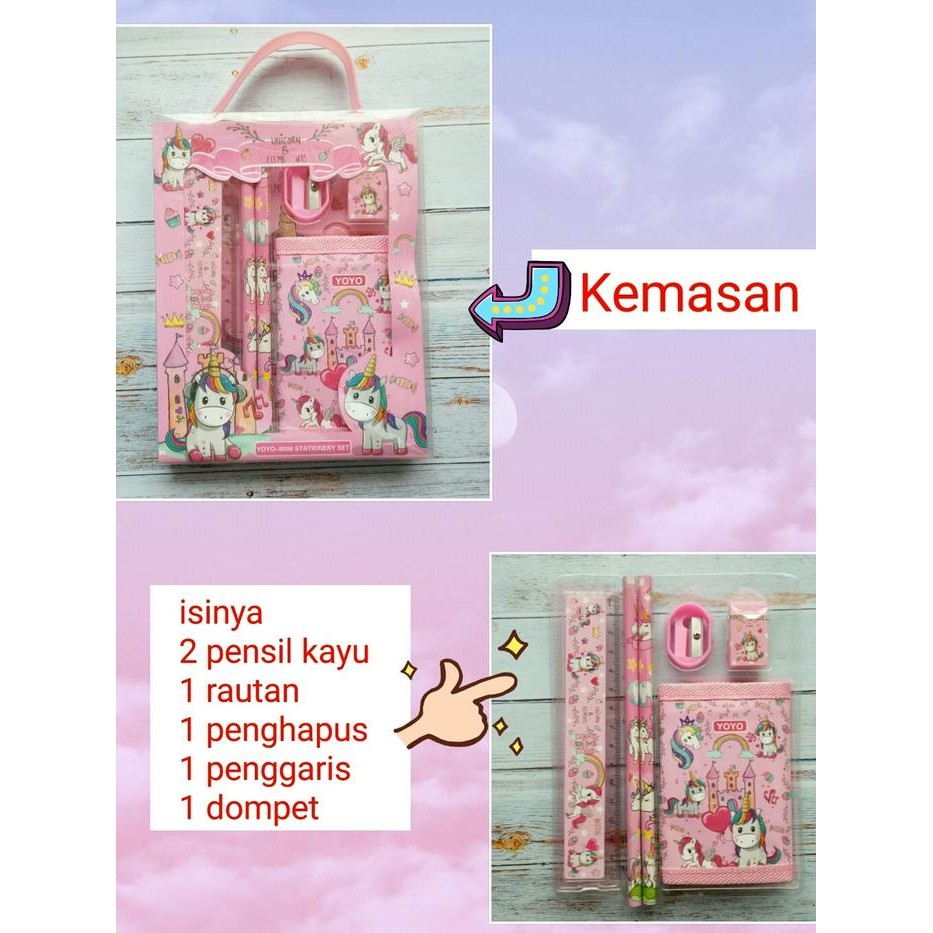 

MURAH..!! PAKET ALAT TULIS STUDY SET DAN DOMPET KARAKTER UNICORN KUDA TANDUK STATIONERY