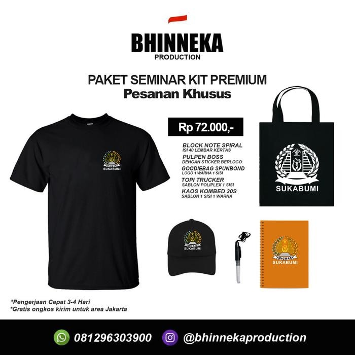 

TERBARU..!! PAKET SEMINAR KIT PREMIUM - KAOS, BUKU, PULPEN, TOPI, DAN GOODIEBAG