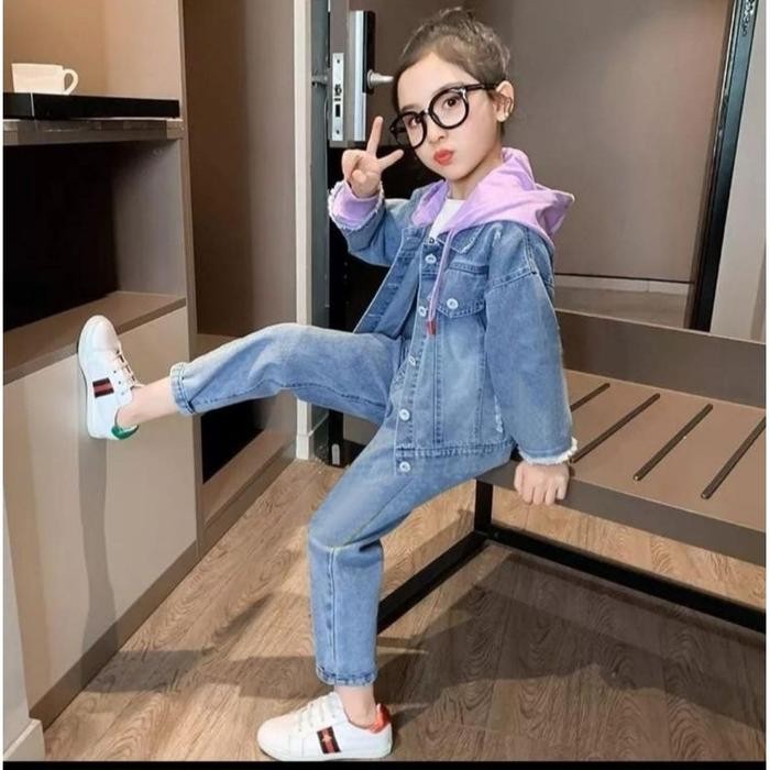 Fast.Id99 Jaket Jeans Anak Perempuan/Jaket Jeans Hoodie Anak Usia 2-14 Tahun Perempuan Bayi