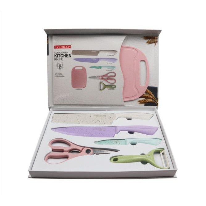 PISAU DAPUR KNIFE SET ISI 6PCS + TALENAN BAJA 3CR13 EVCRIERH ORIGINAL