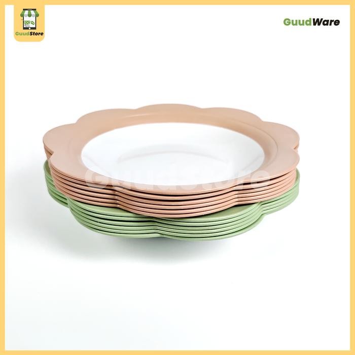 ( 12 Pcs 2 Warna ) Piring Bunga Asia Moge Pacific / Piring Makan Plastik Bunga Moge/Piring Kore