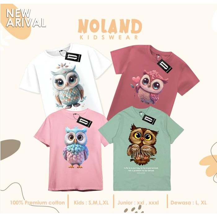 KAOS ANAK USIA 1-14TH MOTIF BURUNG HANTU KATUN