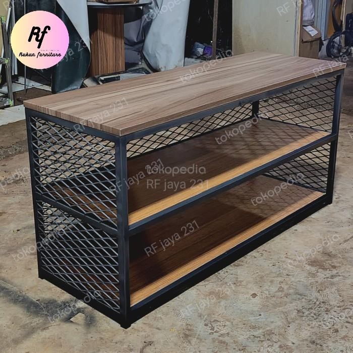 rak sepatu 3 susun kombinasi kayu besi & ram 100*35*50