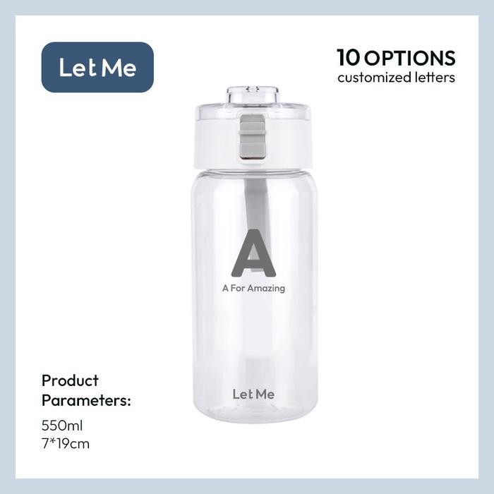 AnekaDapur- Let Me Botol Air Minum Transparat Inisial - Tempat Minum Portable Bening Dengan Stiker