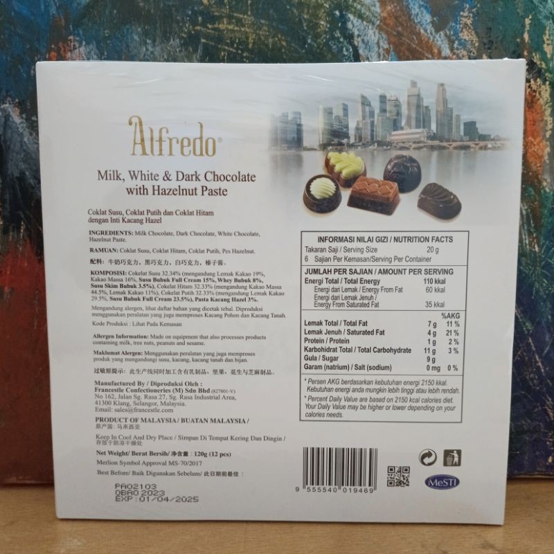 

Alfredo 120gr Merlion Milk Chocolate Coklat Putih Hitam Hazelnut
