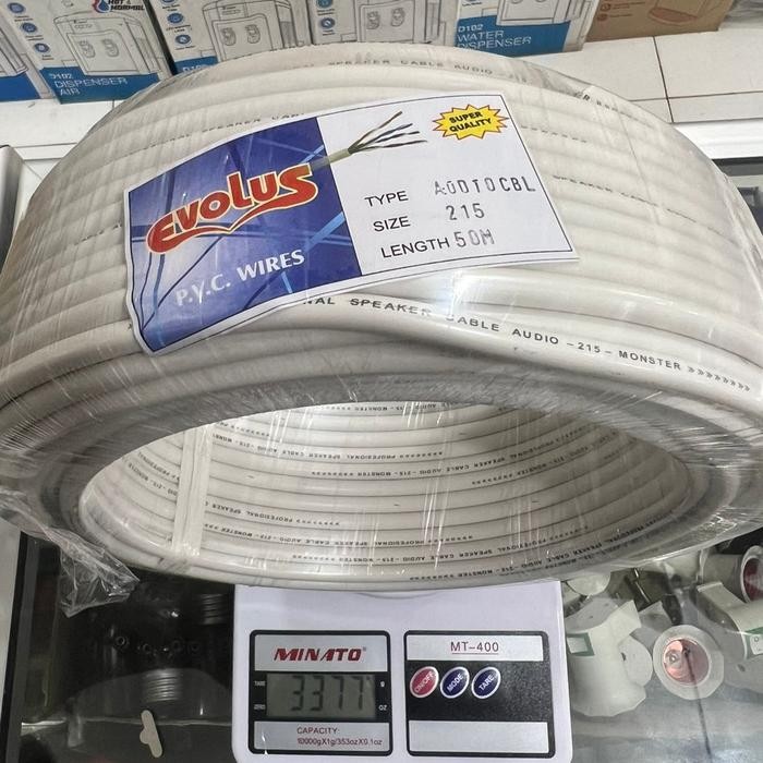 Sukkiystrore Kabel Listrik/Audio Serabut Evolus 2 X 1.5Mm (50 Meter) Putih - Merek Evolus