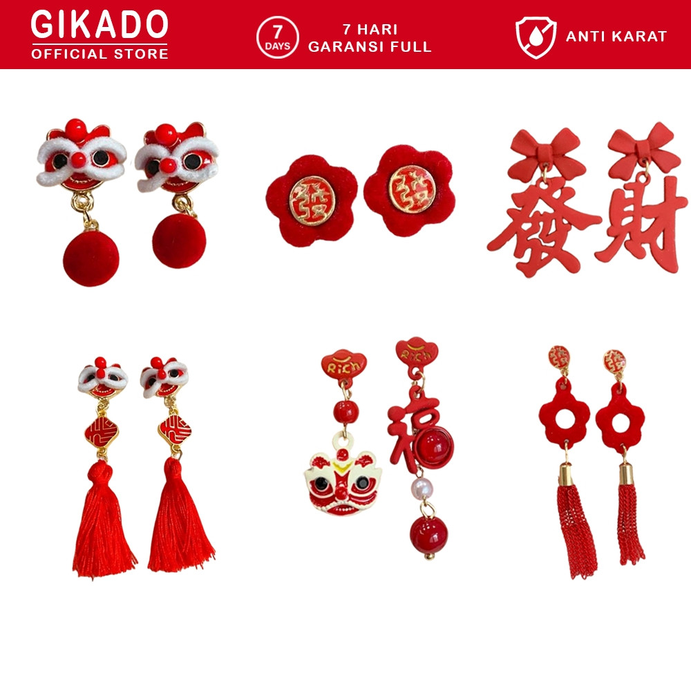 Gikado Anting Merah Imlek Keberuntungan Unik Red Chinese New Year Earrings
