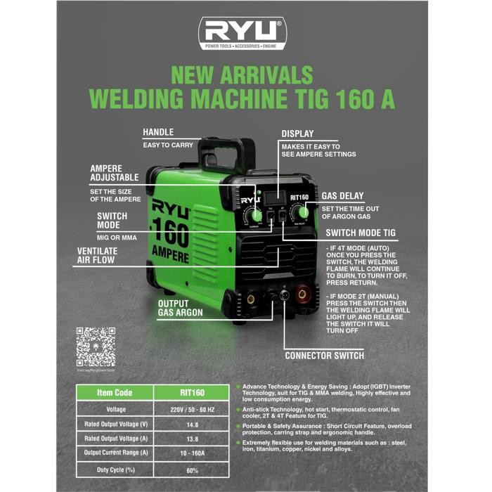 Terbagus Mesin Las Argon Tig 160 A Ryu Rit160 Las Stainless