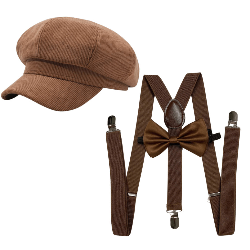 KIAMA - Set Suspender Topi Dasi Kupu Vintage Detektif Enola Holmes Outfit Yearbook