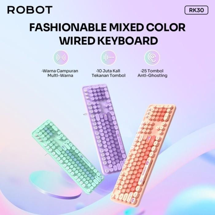 Robot RK30 / RK-30 Wired Keyboard Pastel Color Portable Office Keyboard Laptop Membrane