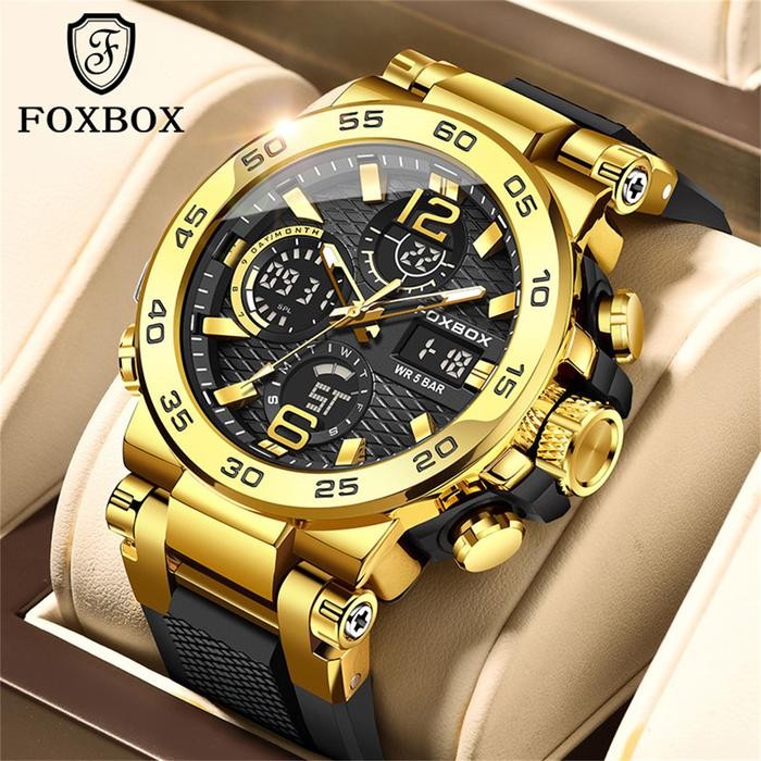 LIGE sub-merek FOXBOX Jam Tangan Elektronik Pria Jam Tangan Olahraga Tahan Air Digital Chrono