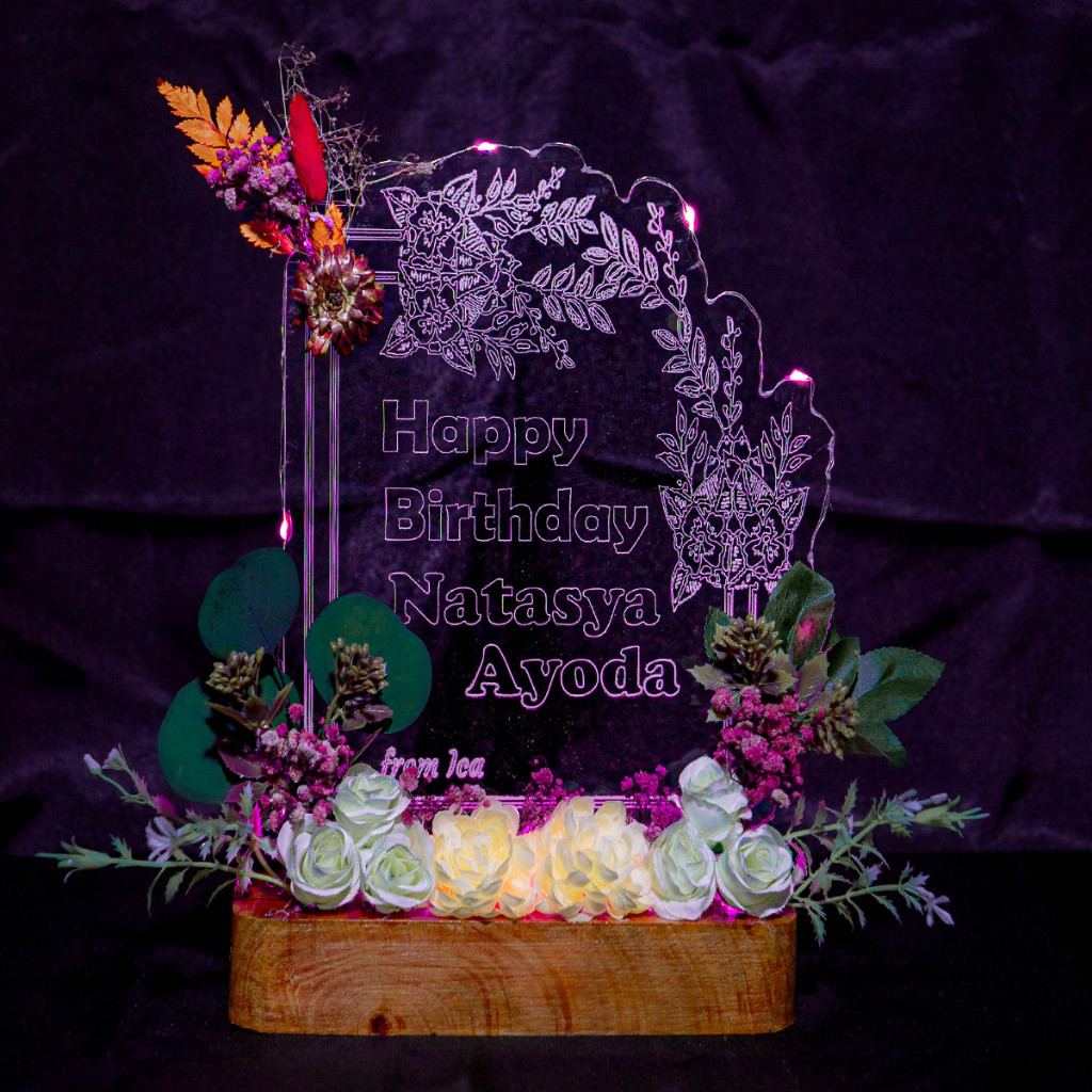 an bunga papan acrylic mini LED/Papan bunga mini GRAFIR dengan LED lampu WIsuda grand opening ultah