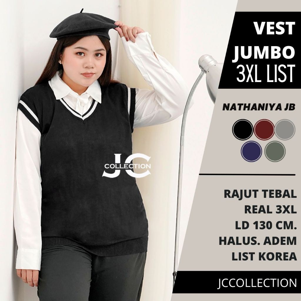 HOT DEALS Outer Vest Rompi Rajut Wanita Jumbo Nathania LD 130 cm / Vest Rajut Jumbo XXL XXXL 3XL