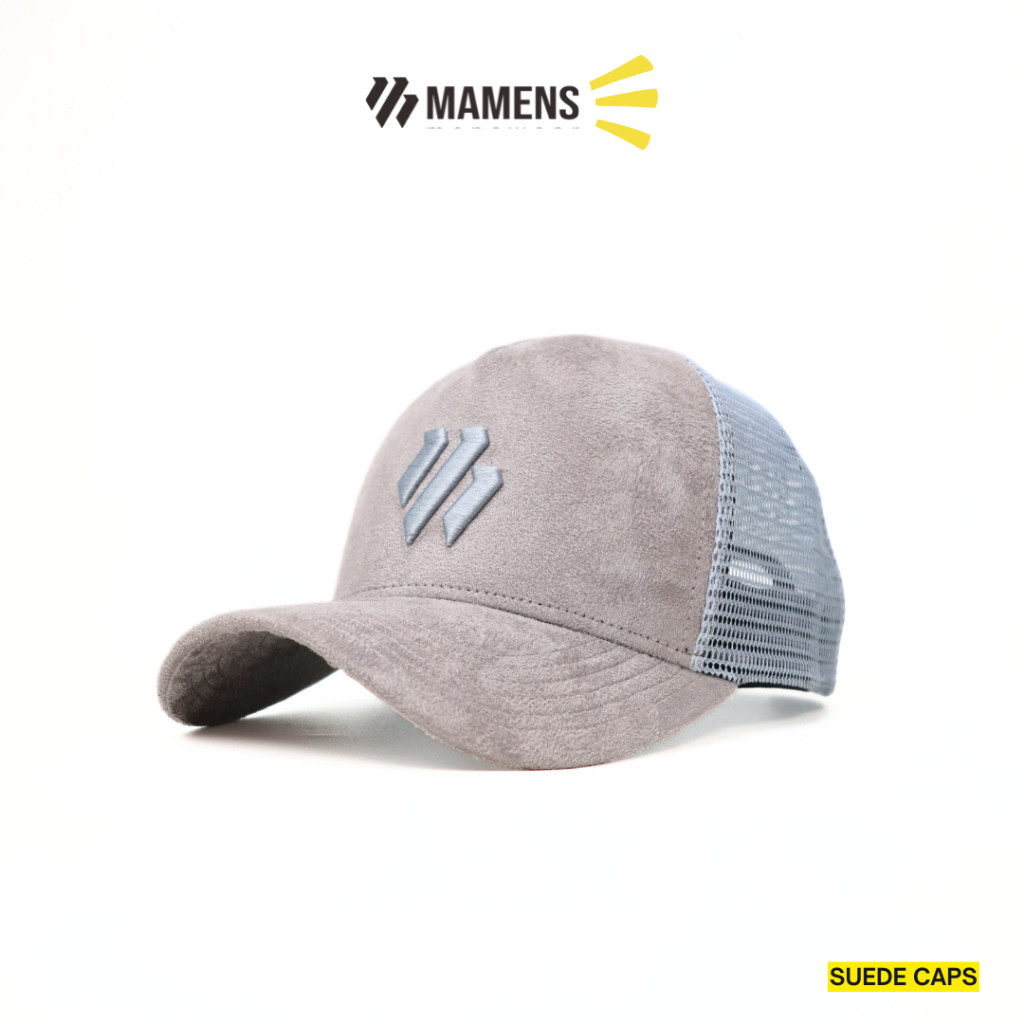 Mamens Topi Trucker Suede Grey Topi Pria Jaring Baseball
