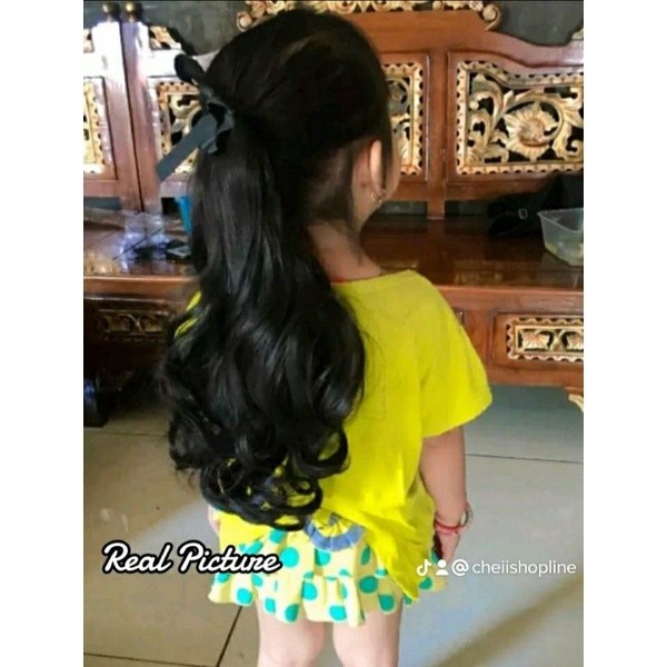 Cheii Rambut palsu kuncir Anak curly sintetis Lurus Smoothing / Ponytail curly ve synthetic ribbon