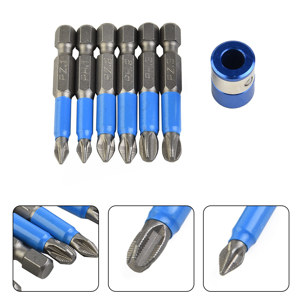 Set Screwdriver Bit 50mm Length 6Pcs/Set Alloy Steel Anti Slip Magnetic PH1/PZ1/PH2/PZ2/PH3/PZ3 Wear