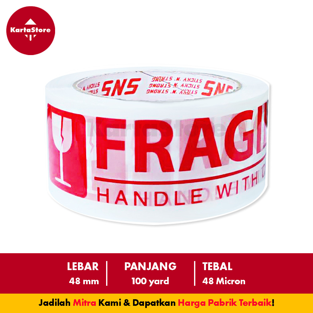 

1 KARTON LAKBAN FRAGILE MERAH 100 YARD SNS STICKY N STRONG