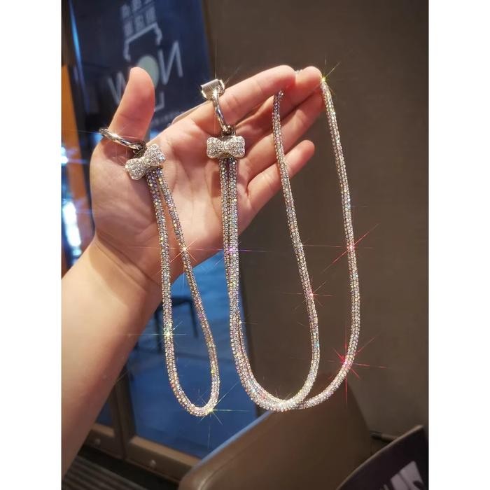 

Ready- Rng Gantungan Handphone Sparkling Gliter Luxury Diamond Strap Tali Lanyard Crystal Pita Blink