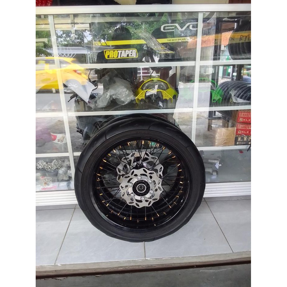wheelset supermoto klx 150 series velg set sumo dtracker ukur 250 300 + Piringan Gold Motorcycle