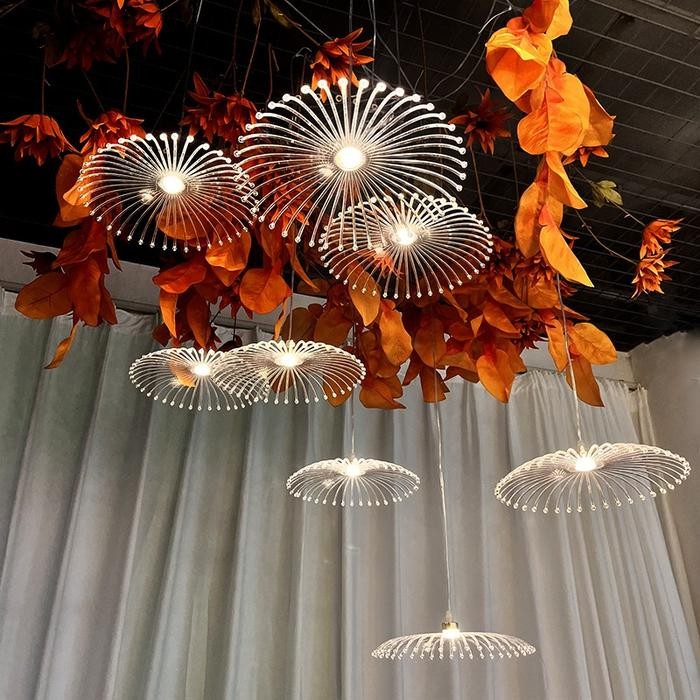 E.Home Lampu Dandelion Akrilik Dekorasi Pelaminan Lampu Gantung Dekorasi Pernikahan Backdrop Lampu