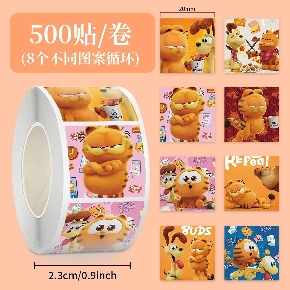 500Pcs/Roll Cartoon Cute The Garfield Show Sealing Sticker Diy Pvc Laptop Decals Decoration Stiker